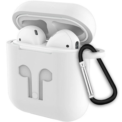 Белый Силиконовый Чехол Для Наушников Apple Аирподсов с карабином