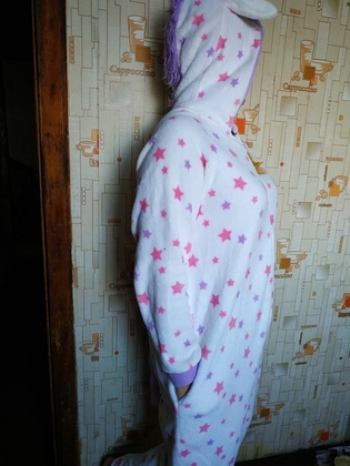 Комбінезон теплий жіночий *Єдиноріг*. Піжама біла. Пухнастик UNICORN р-р XL