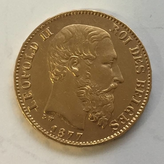 20 франков 1877 года БЕЛЬГИЯ золото 6,45 грамм 900`