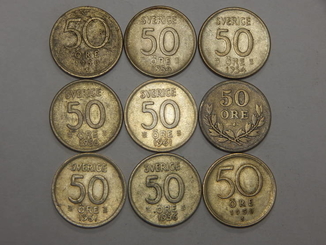 9 монет по 50 оре, Швеция