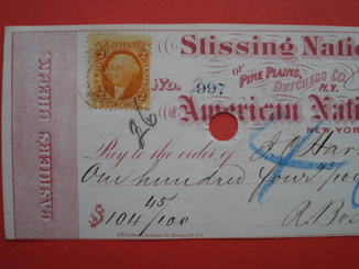 США чек 1866 год на 104,45$ + марка