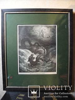 Гюстав Доре, гравюра Господь поражает Левиафана. 1885 год. Оригинал. Швеция.