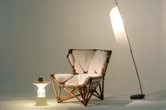 Fotel, lampa podłogowa i stolik - kolekcja mebli z lokalnych materiałów kazachskiego projektanta