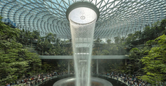 Botanical Garden with a waterfall fountain - a project of the Singapore airport from a famous architect