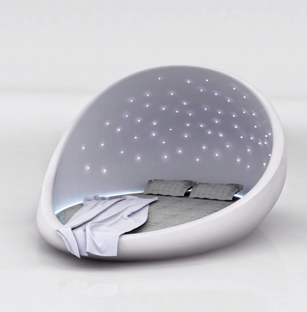 A creative designer designed a bed with a starry sky effect